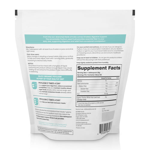 Himalaya Organic Psyllium Whole Husk dietary fiber supplement label