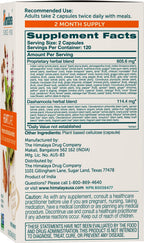 Himalaya Heart Care herbal supplement facts panel showing Arjuna and Ashwagandha ingredients.
