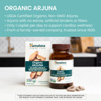 Back label of imported Himalaya Organic Arjuna caplets highlighting the Non-GMO Project Verified certification