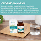 Back label of Himalaya Extra Strength Gymnema showing supplement facts and gymnemic acid content