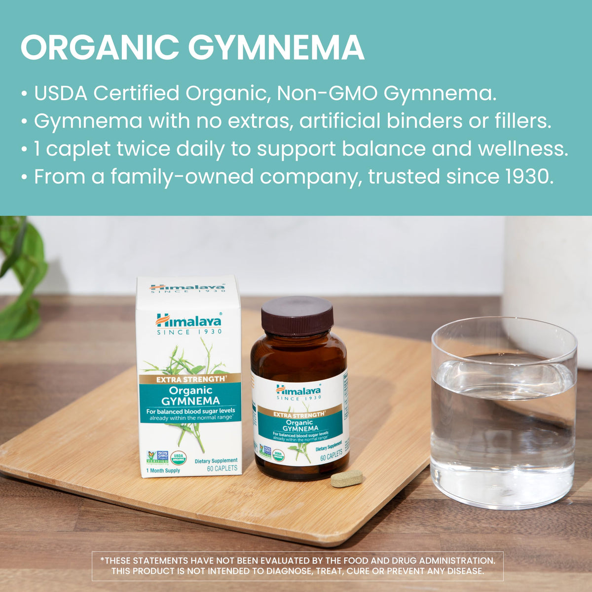 Back label of Himalaya Extra Strength Gymnema showing supplement facts and gymnemic acid content