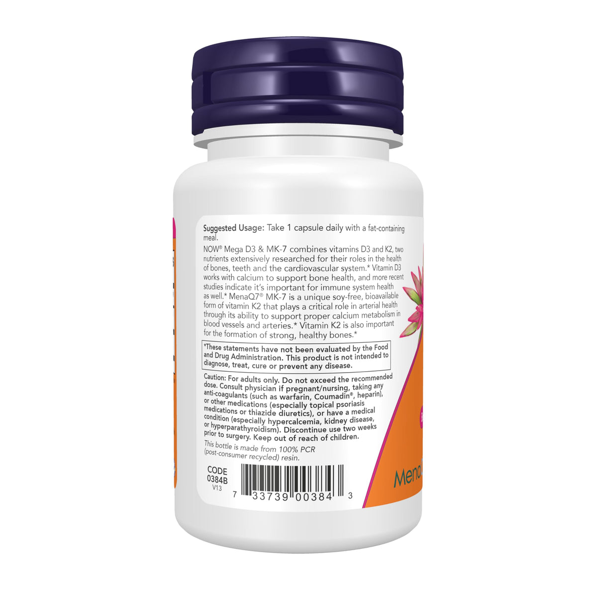 NOW Foods Mega D3 and MK7 5000 IU bone health capsules ingredient list