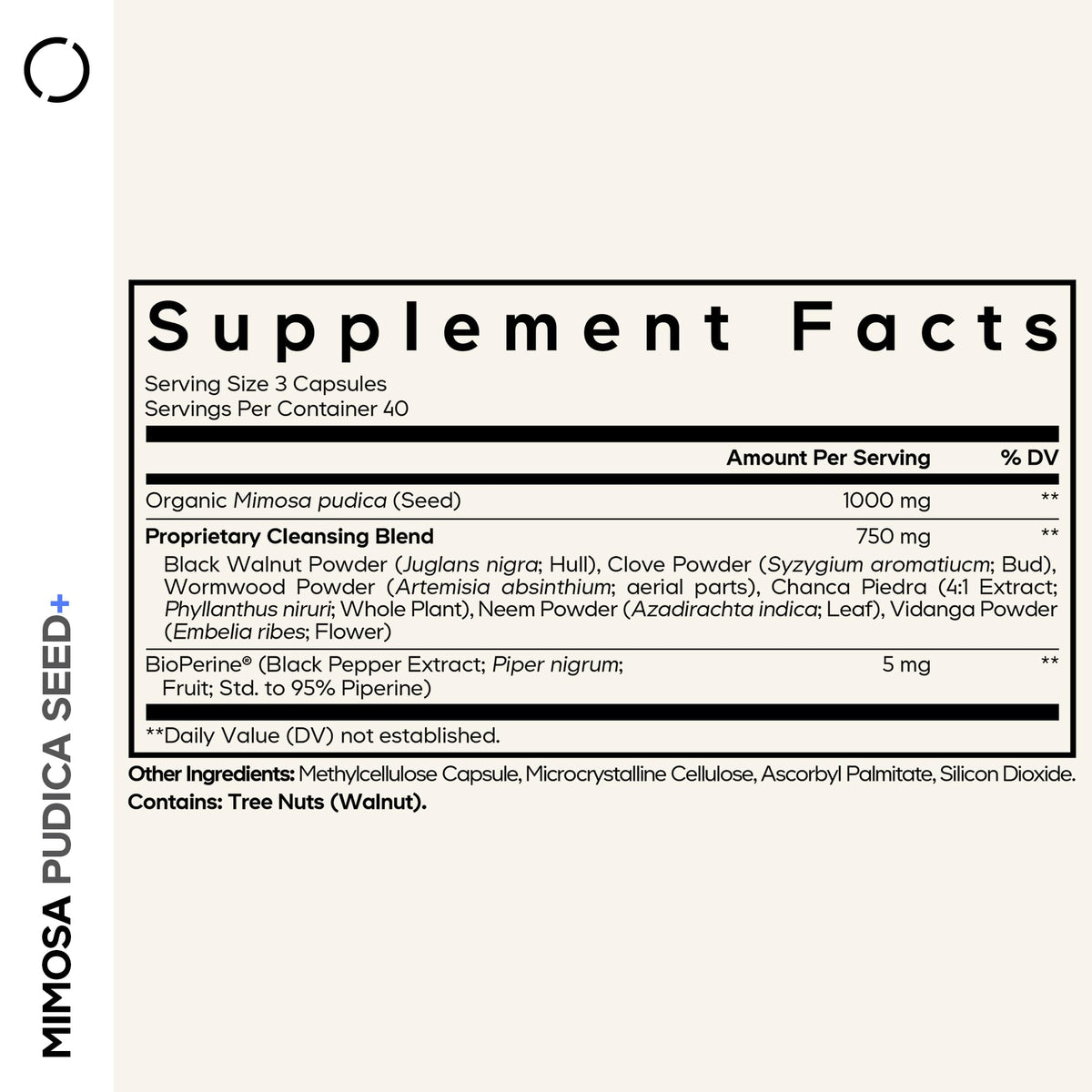 Codeage Organic Mimosa Pudica Seed Supplement Facts Label