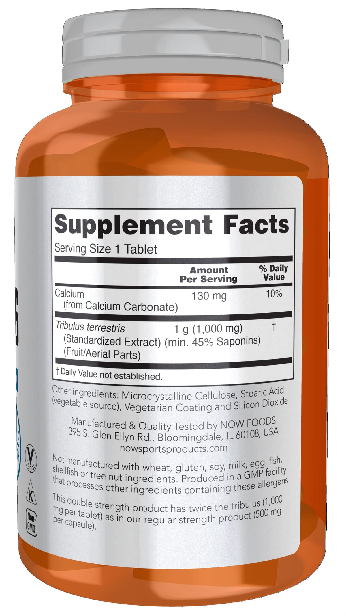 NOW Foods Tribulus double strength supplement label showing ingredient facts