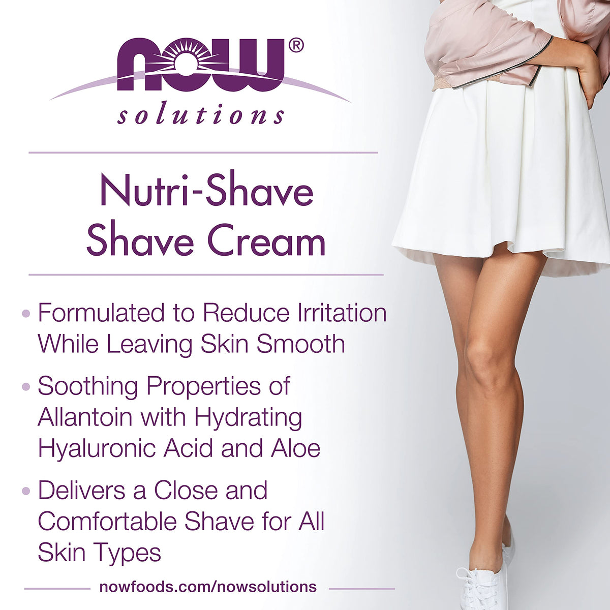 NOW Foods Nutri-Shave tube showing natural ingredients and non-foaming formula details