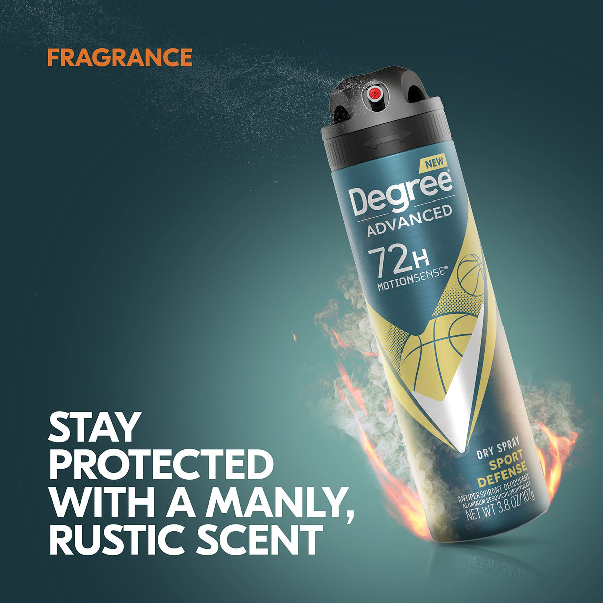 Degree Men Sport Defense packaging demonstrating the certified recyclable aluminum canister feature.