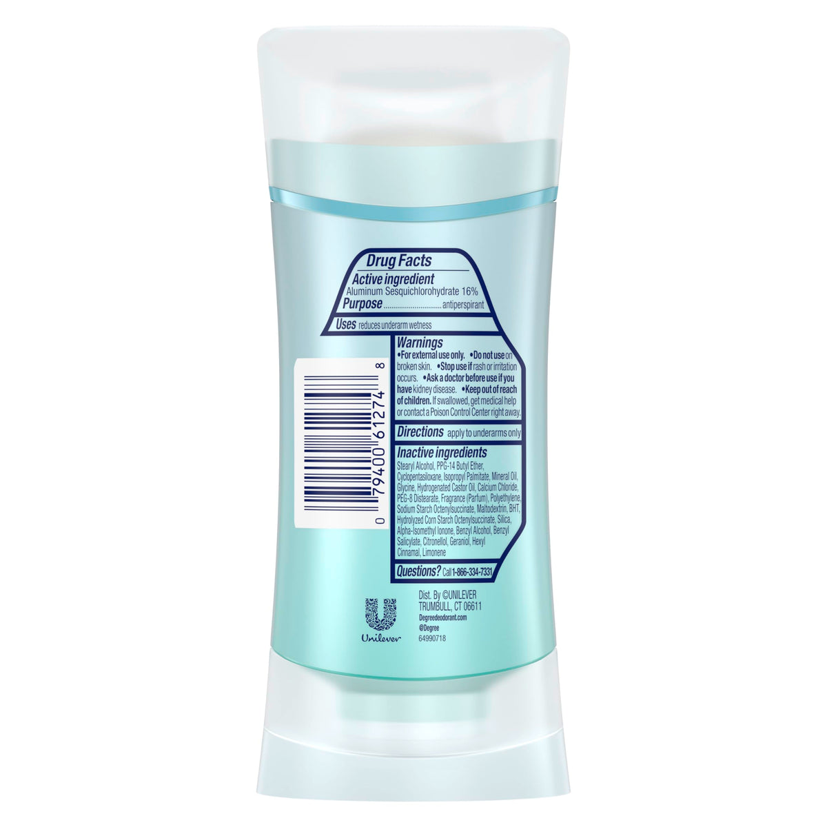 Degree Advanced 72-hour MotionSense underarm protection stick showing product labeling details.