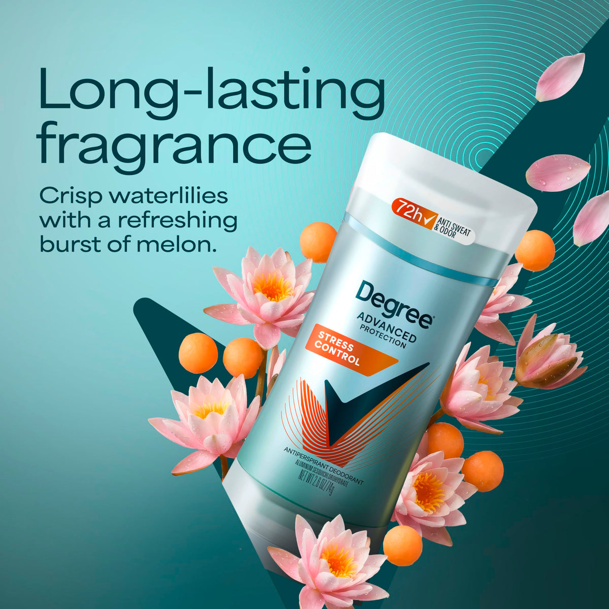 Close up of Degree female stress sweat control invisible solid deodorant stick mechanism.