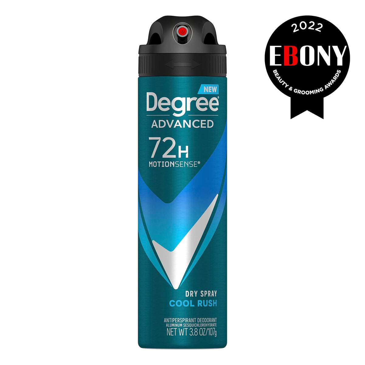 Degree Men Cool Rush antiperspirant spray detailing active ingredients and directions for use