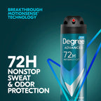 Full set of three Degree Men Cool Rush antiperspirant deodorant cans displaying product size