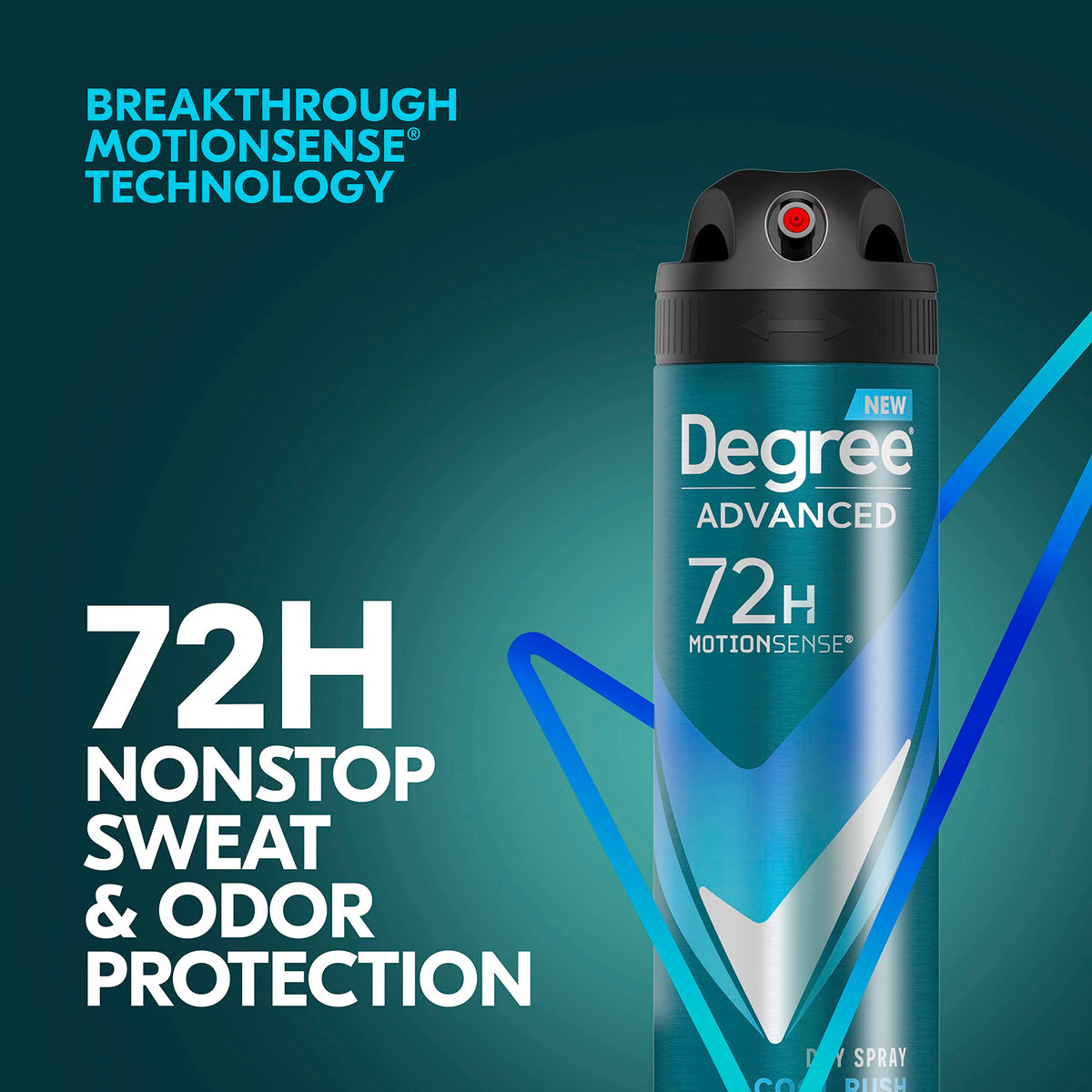 Full set of three Degree Men Cool Rush antiperspirant deodorant cans displaying product size