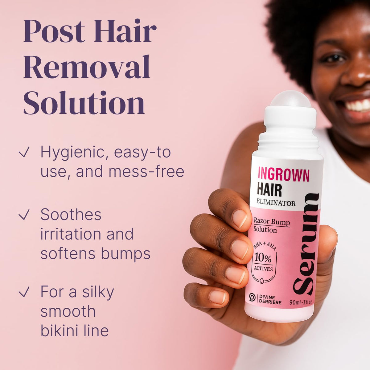 Divine Derriere Razor Bumps Solution back label displaying directions for use and application tips