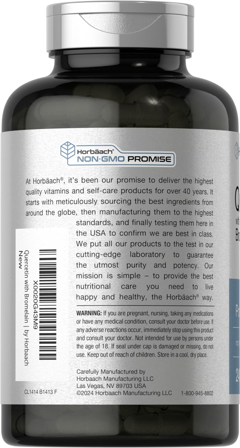 Back label of imported Horbäach quercetin and bromelain formula showing clean ingredients list