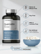 Close up view of Horbäach quick release gluten free capsules containing quercetin and bromelain
