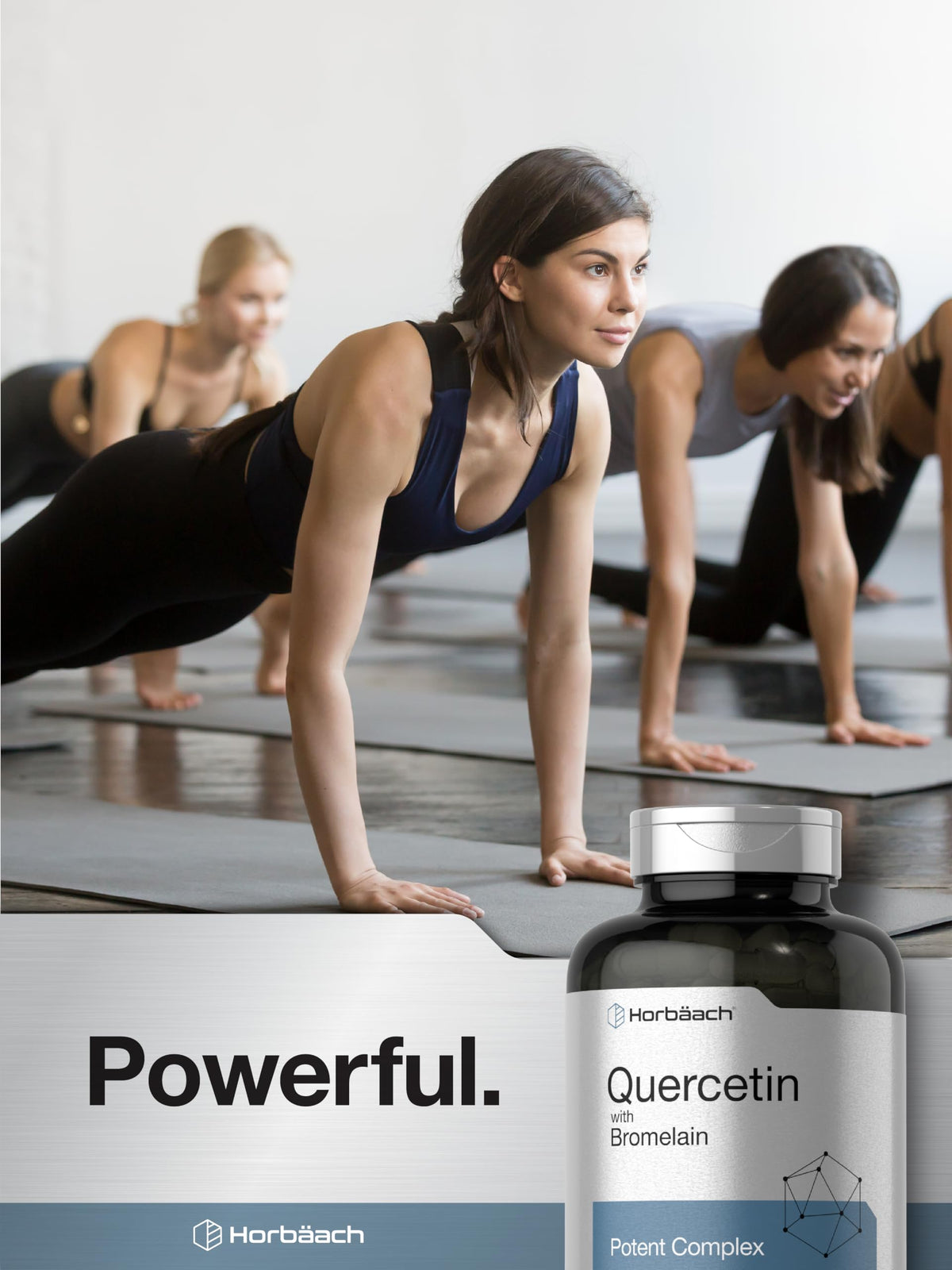Full packaging view of Horbäach quercetin with bromelain double strength seasonal wellness supplement