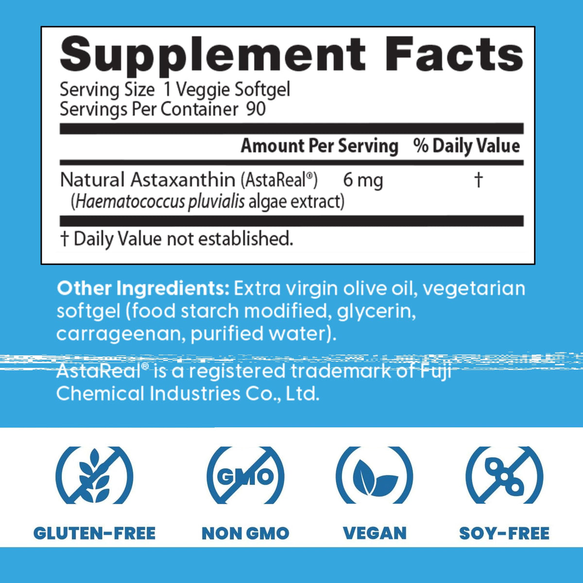 Doctor's Best Astaxanthin non-GMO vegan softgels product certifications layout