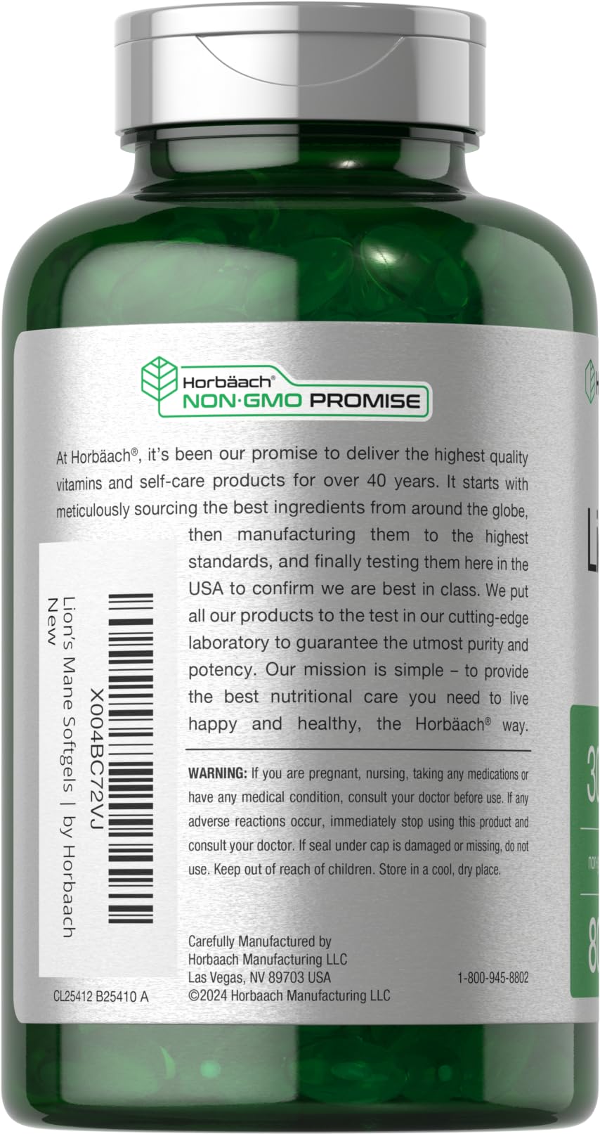 Horbäach brain health supplement bottle showing 80 absorbable softgels count