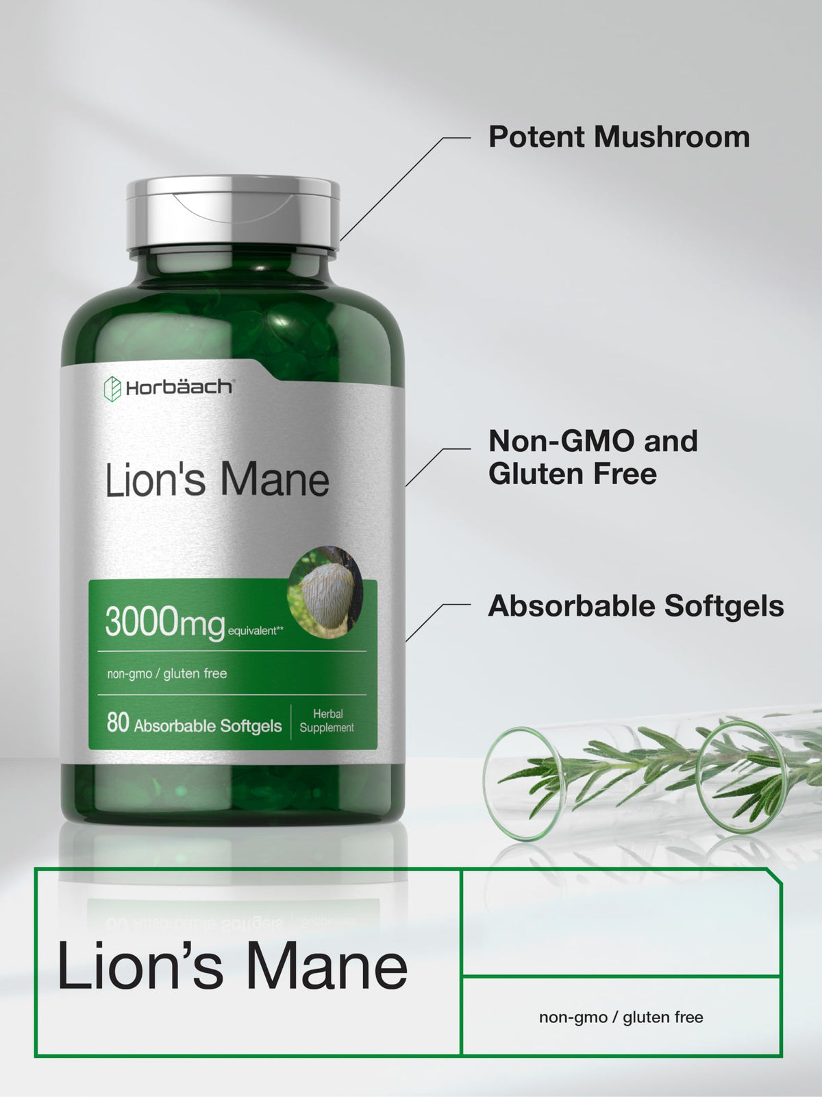 Gluten free and non GMO nutritional facts on Horbäach nootropic bottle