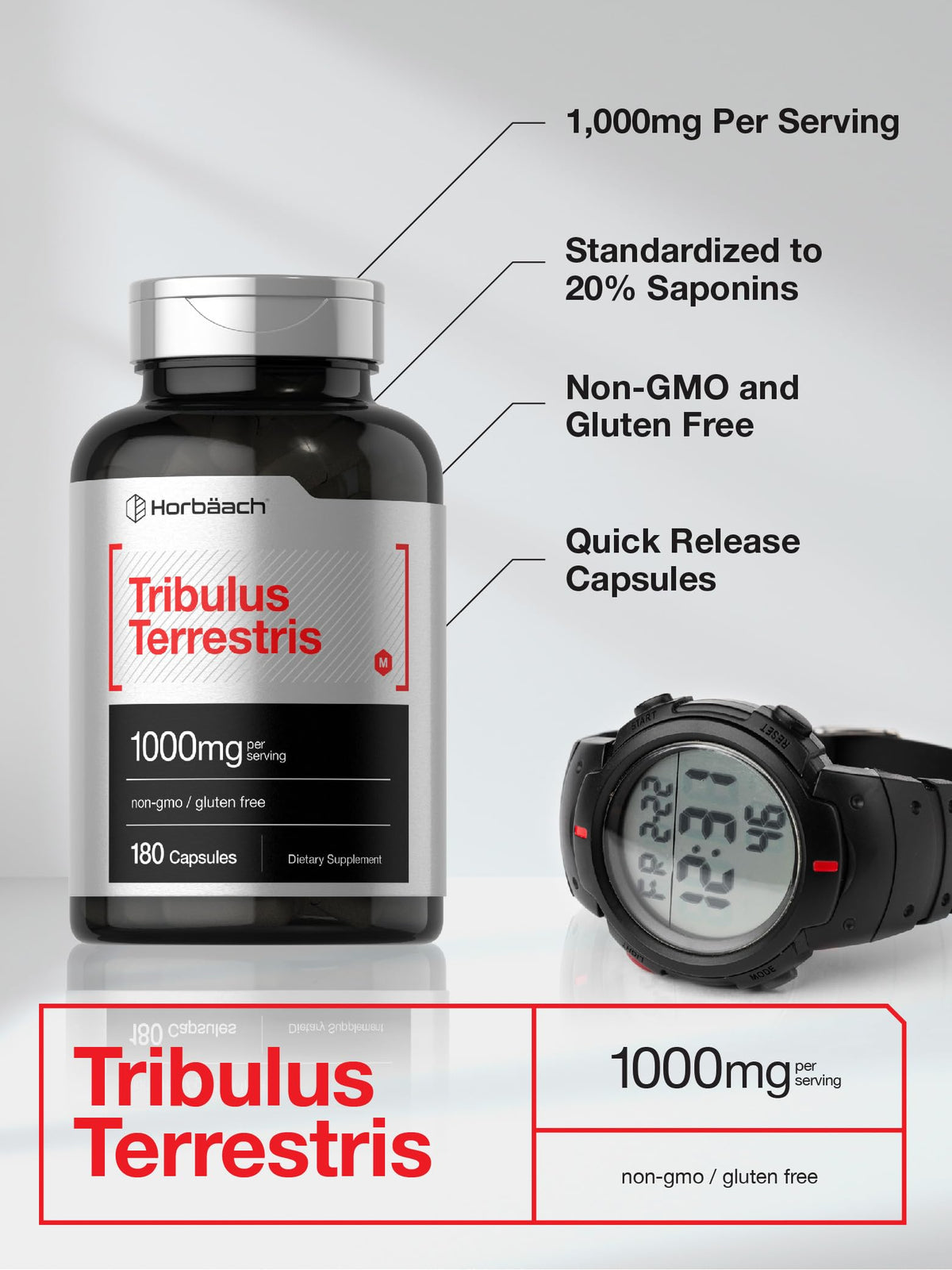 Horbaach Tribulus Terrestris 180 vegan capsules bottle