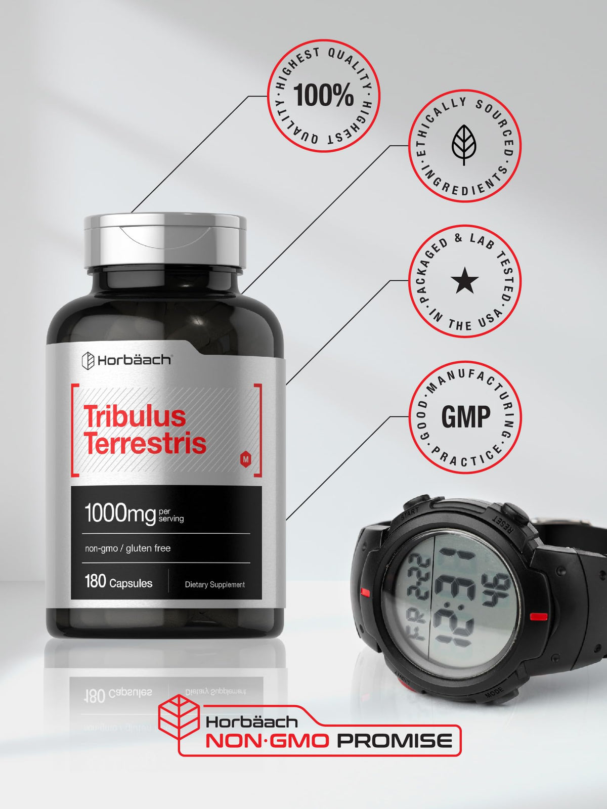 Horbaach Tribulus Terrestris 1000mg bottle side profile