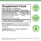 Patented Eriomin citrus bioflavonoid supplement facts and dosage label.