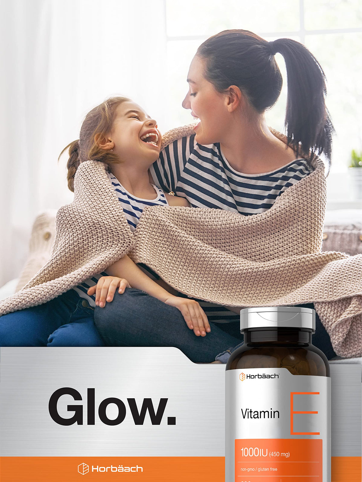 Horbaach Vitamin E 1000 IU 200 Softgels complete bottle packaging for daily immune support