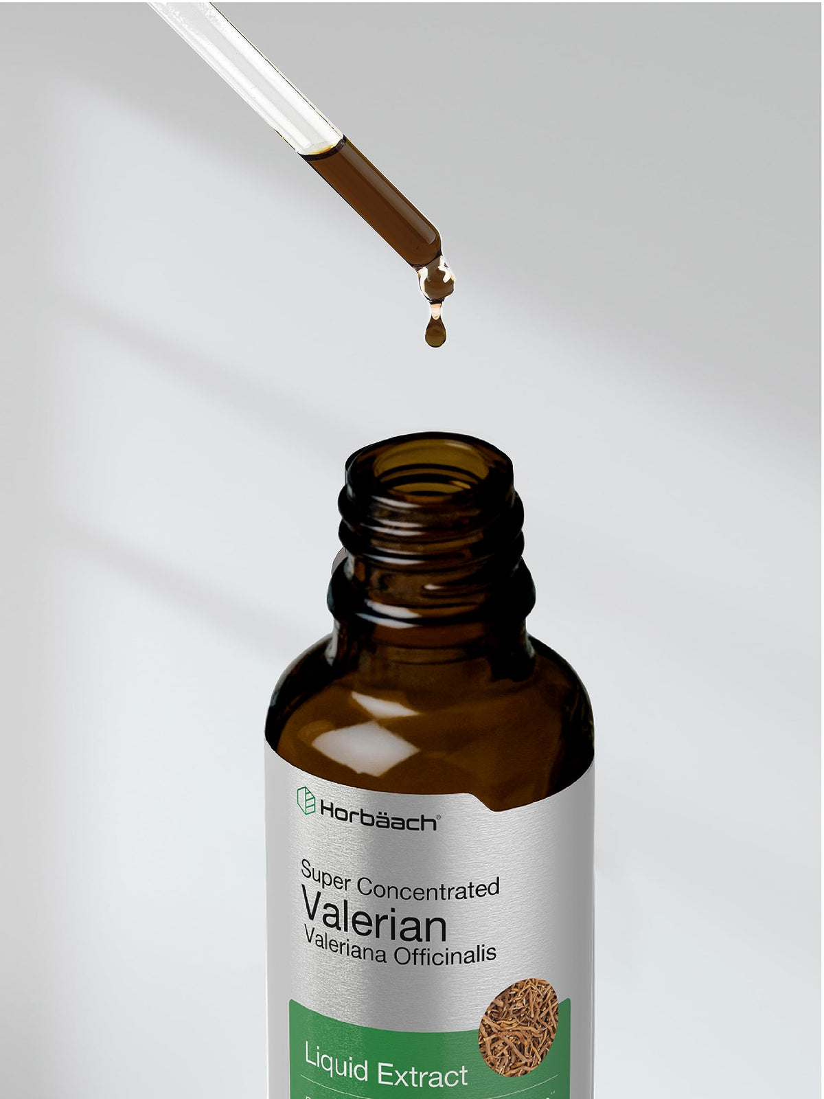 Horbäach premium liquid herbal supplement bottle showcasing the brand logo and clean product design.