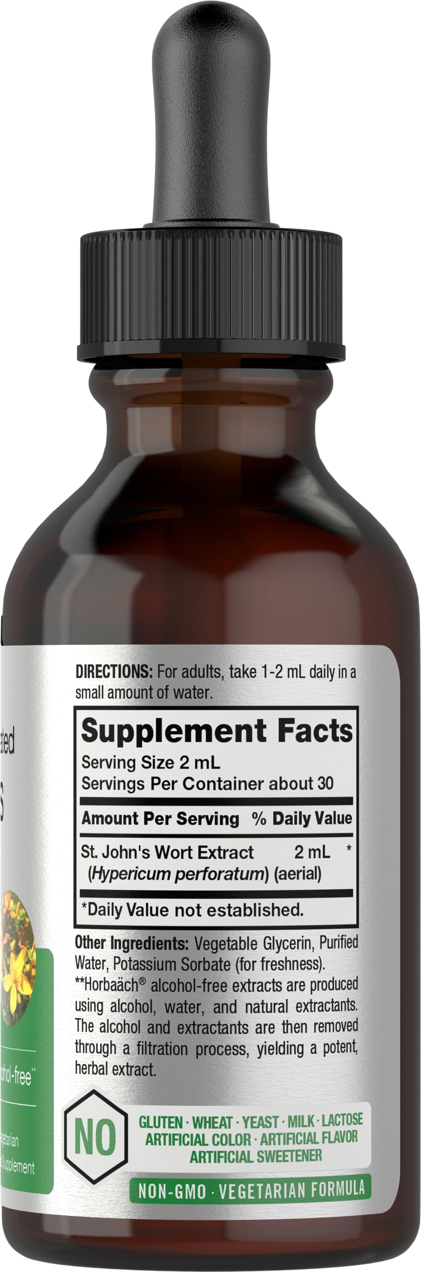 Horbäach St Johns Wort Alcohol Free Liquid Extract nutrition facts panel view