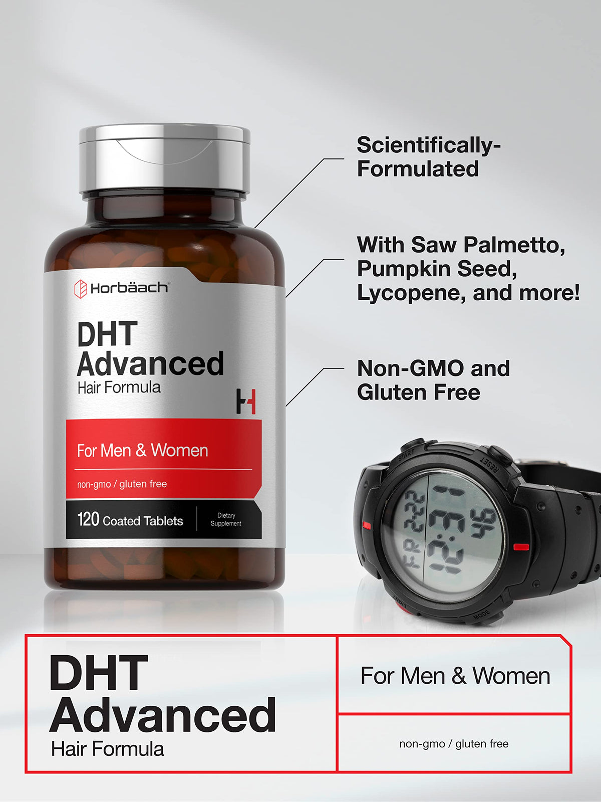 Horbaach hair growth dietary supplement nutritional facts panel closeup view