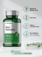 Side layout of Horbaach Saw Palmetto 200 capsules bottle detailing adult usage directions
