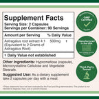 Double Wood Astragalus root extract capsules supplement facts showing ingredients and dosage instructions
