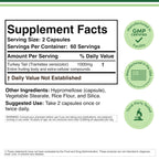 Double Wood Turkey Tail Mushroom 1000 Milligrams supplement facts label showing serving size and USA origin