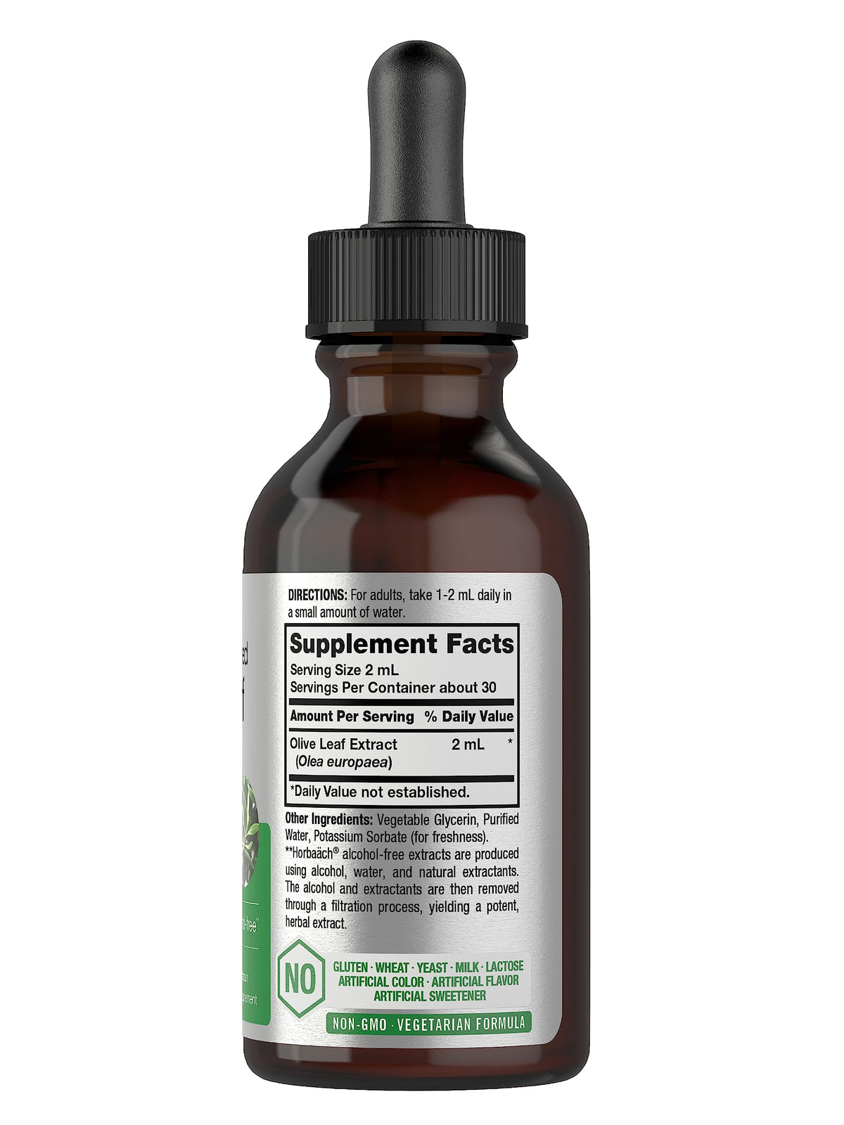 Super strength alcohol free olive leaf extract tincture by Horbäach for immune and cardiovascular support.