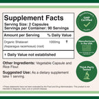 Double Wood Organic Shatavari 180 capsules nutritional facts label showing serving size