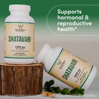 Side view of Double Wood Organic Shatavari displaying non-GMO and gluten-free badges