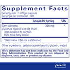Pure Encapsulations Saw Palmetto 120 softgels supplement facts label details.