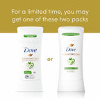 Multi pack bundle of four genuine Dove Advanced Care Cool Essentials solid deodorant sticks.
