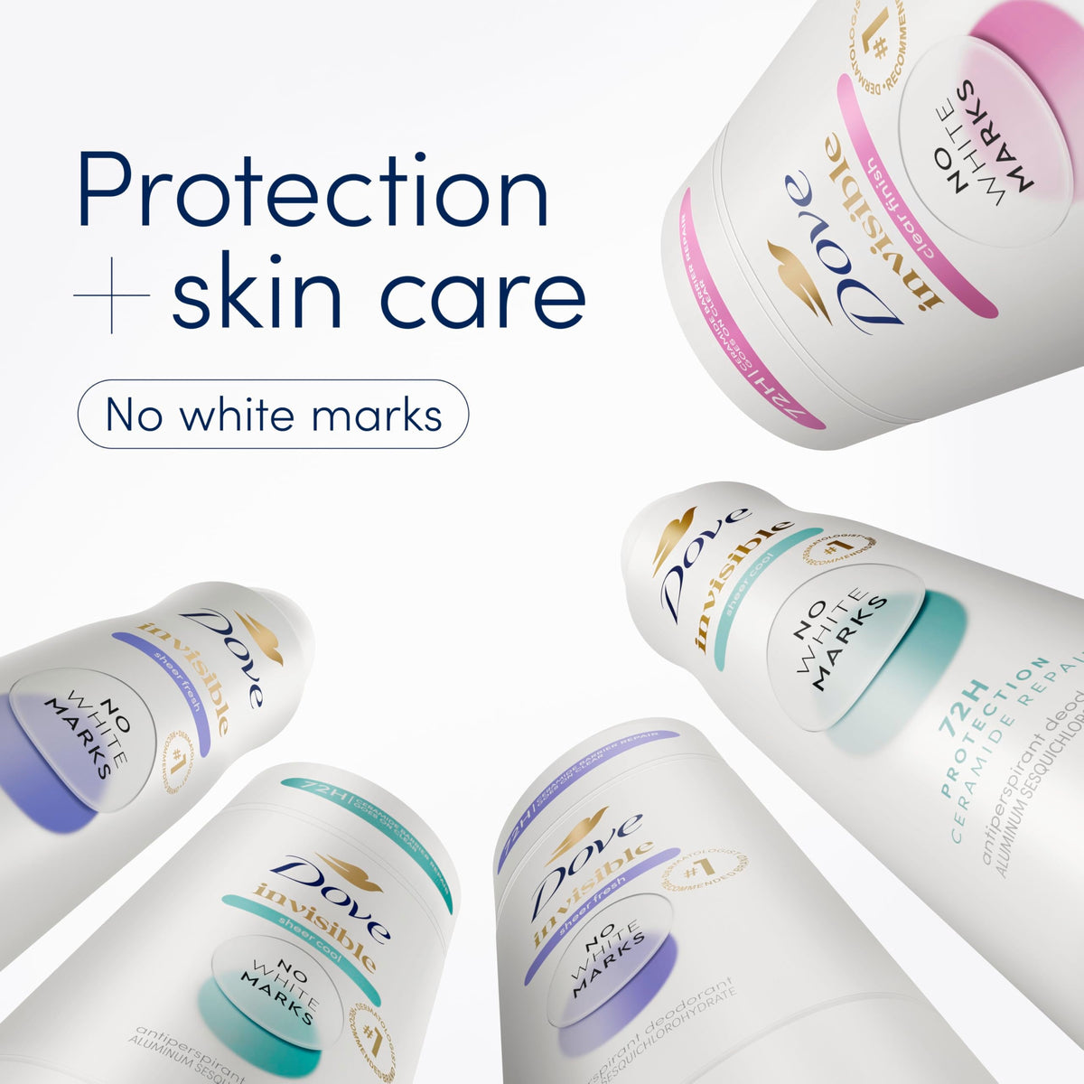 Back label of Dove Advanced Care dry spray highlighting the seventy two hour protection claim