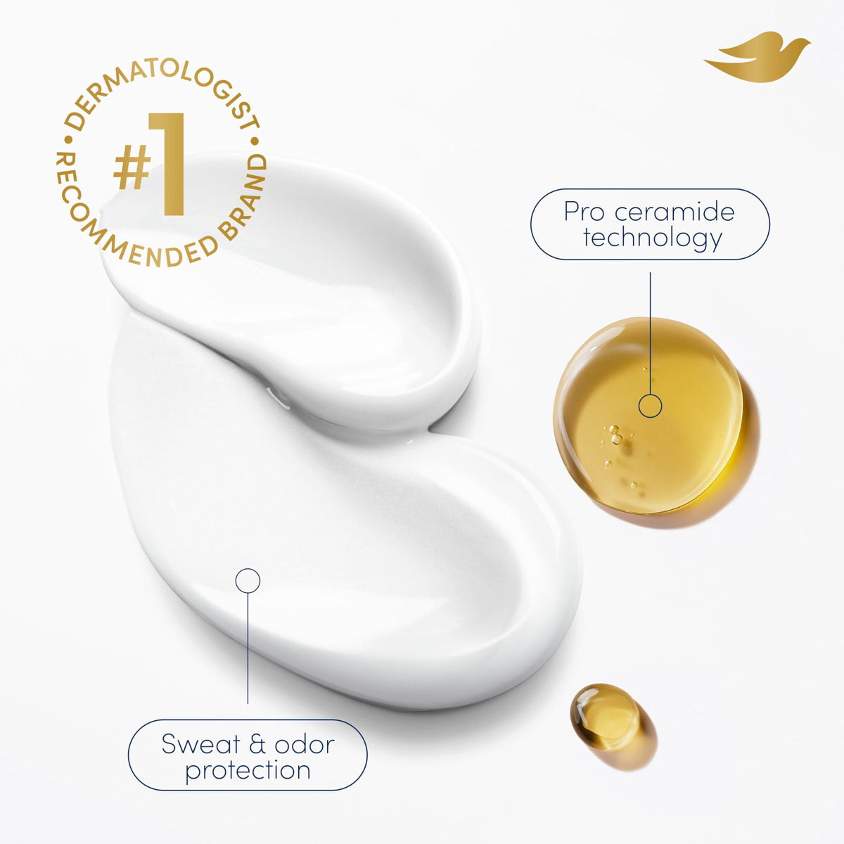 Dove clear finish antiperspirant showing the Pro Ceramide technology badge on front packaging