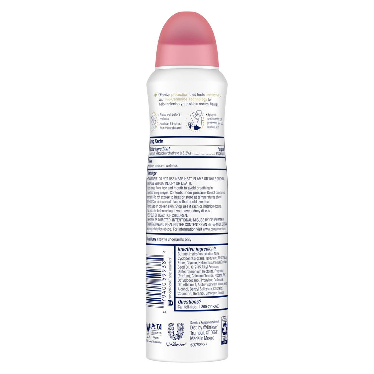 Dove Pro Ceramide Technology antiperspirant deodorant spray for skin barrier repair