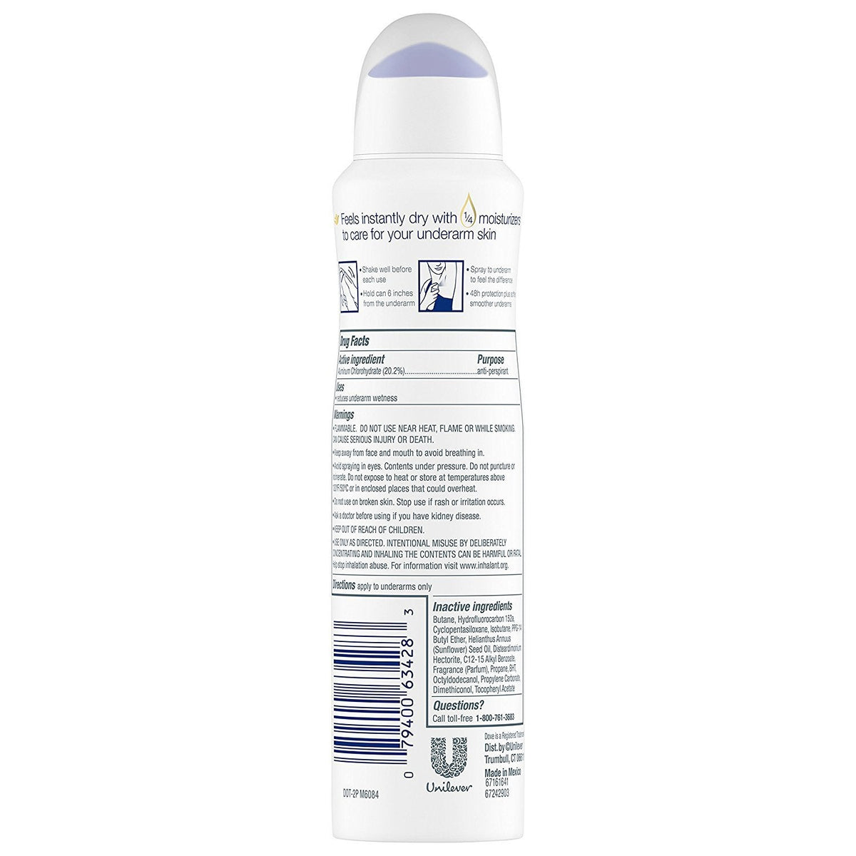 Dove Sheer Fresh Antiperspirant Spray Packaging Back View