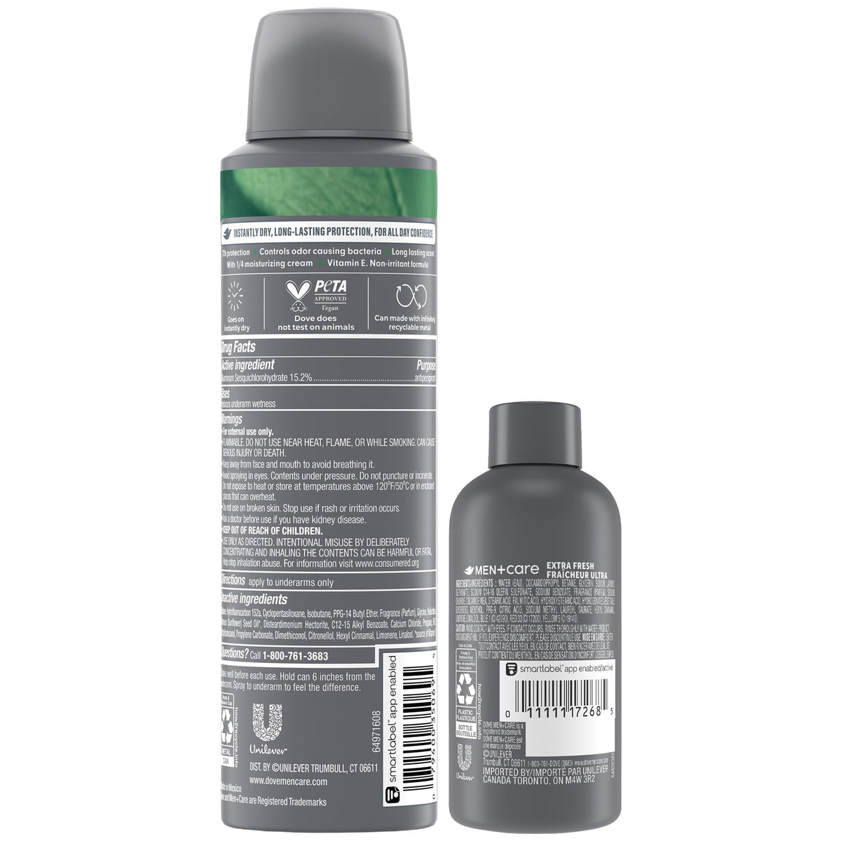 Close-up of the spray nozzle on the Dove Men Care Extra Fresh deodorant can demonstrating the dry spray applicator