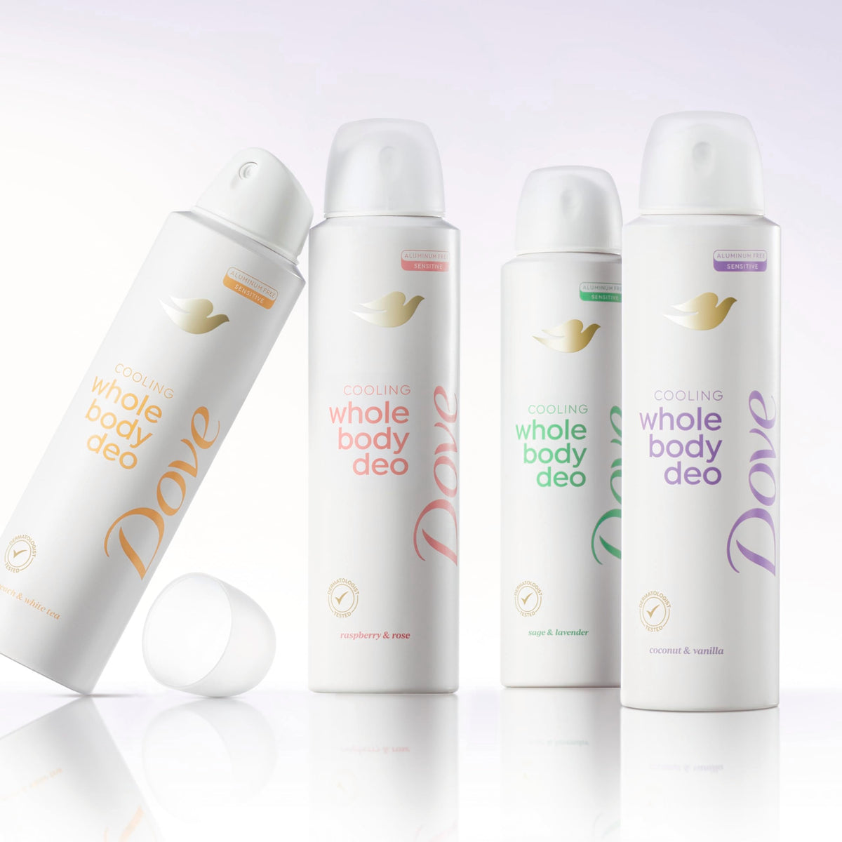 Back view of Dove Whole Body Deodorant Spray with ingredient list