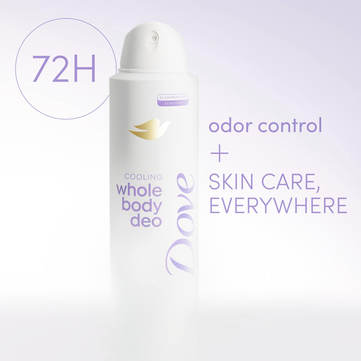 Dove Coconut and Vanilla deodorant spray held in hand for scale