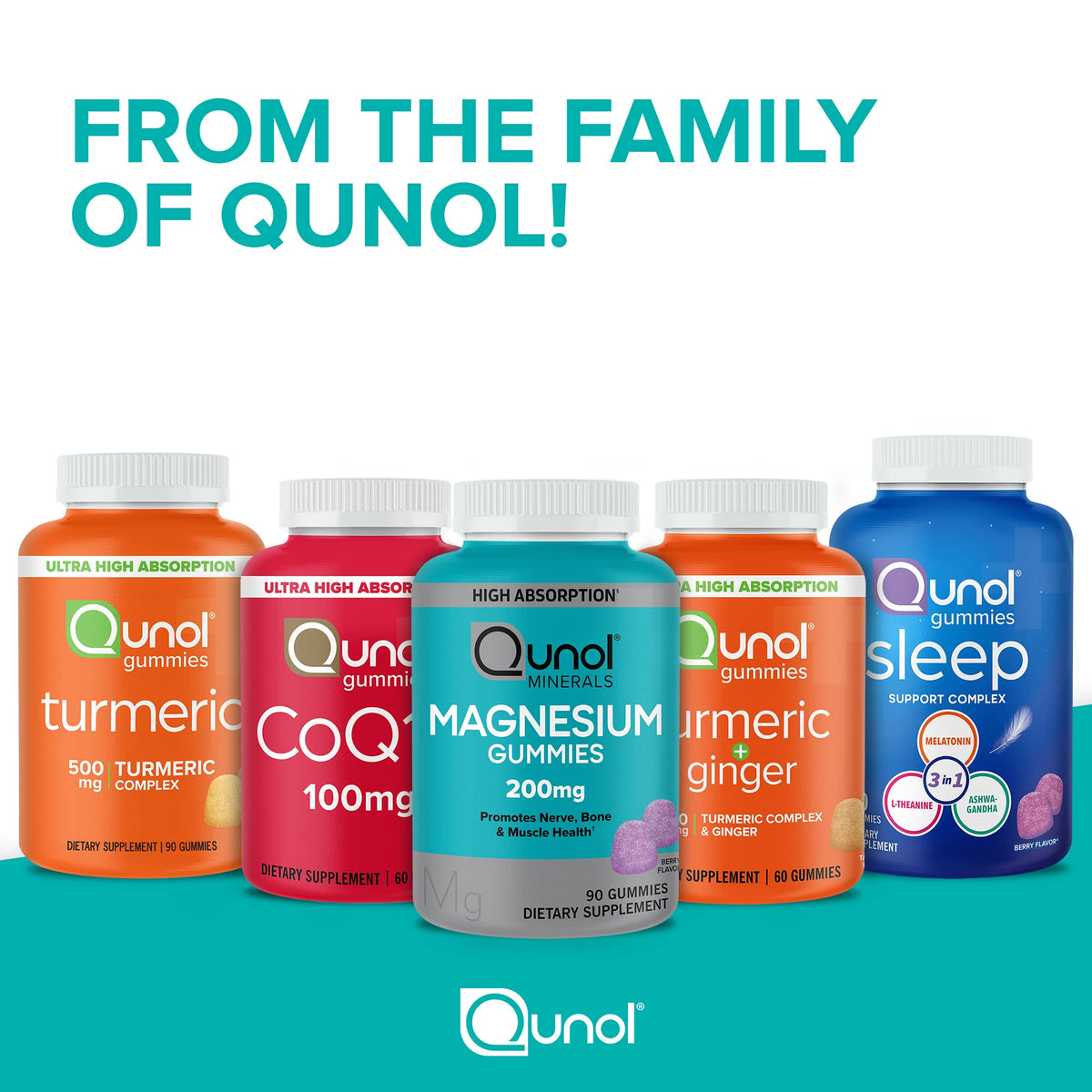 Authentic USA imported Qunol CoQ10 chewable supplements showing clear security seal and product dimensions
