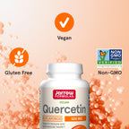 Top view angle of Jarrow Formulas Quercetin 500mg dietary supplement with secure factory sealed cap