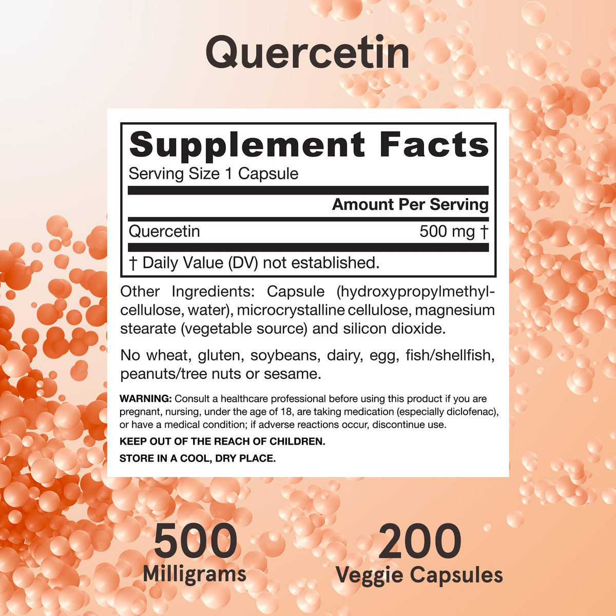 Jarrow Formulas Quercetin capsules displayed next to its original amber glass bottle container packaging