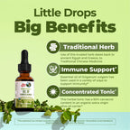 MaryRuth Organics Oregano Drops displaying the non-GMO and alcohol-free icons