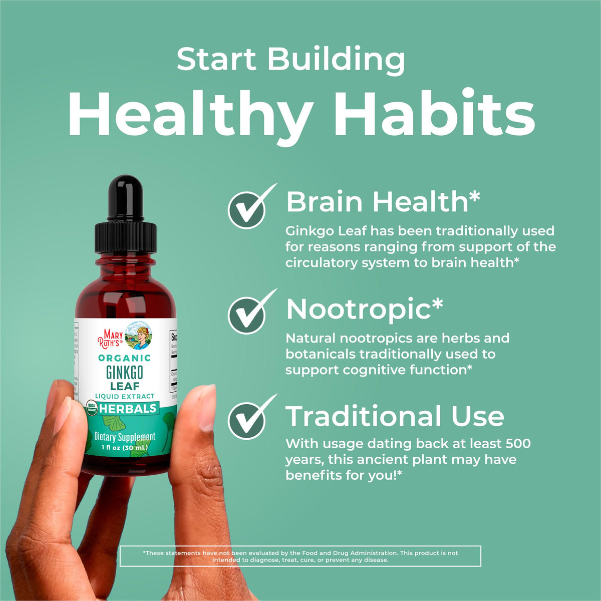 USA imported MaryRuth Organics Ginkgo Biloba supplement bottle for brain support