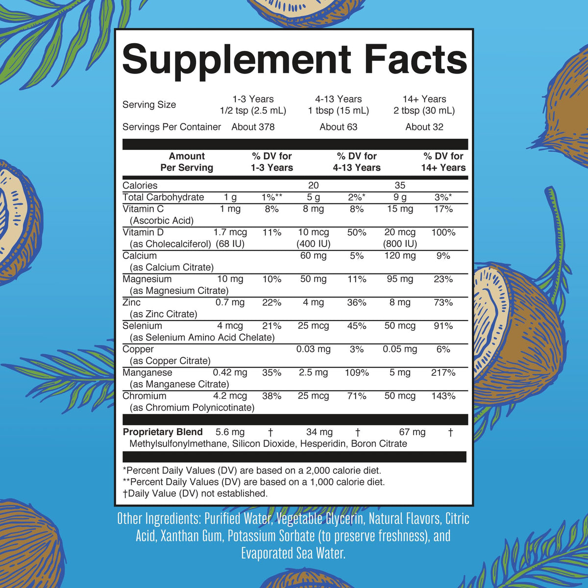 MaryRuth Organics Nighttime Multimineral Coconut Dream flavor ingredient nutrition label
